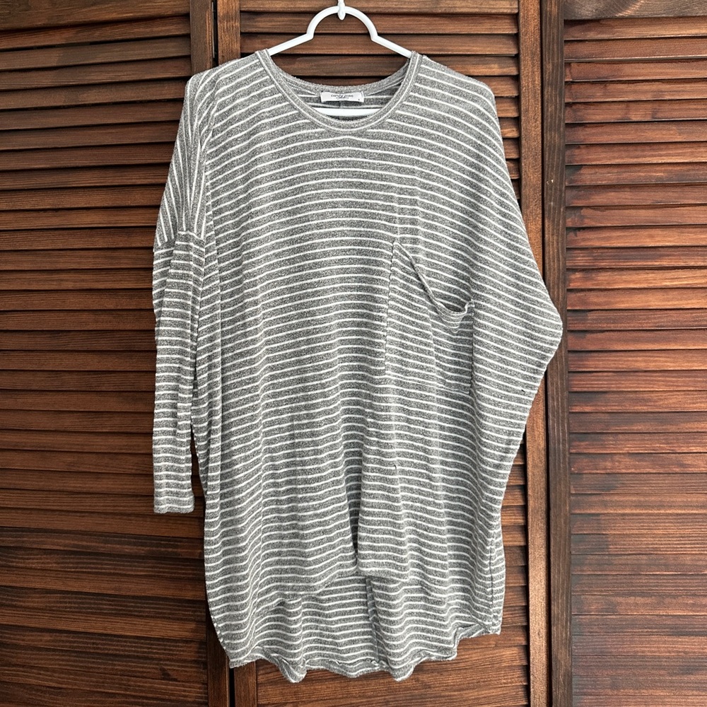 CJLA Gray and White Striped Top